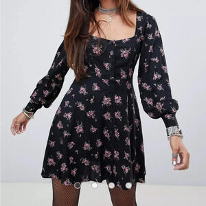 Motel long sleeved tea dress in ditsy floral XXS